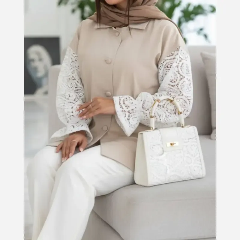 شومیز زنانه لینن آستین دانتل مدل درنا سایز 36 تا 48
