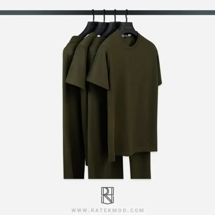 ست تیشرت و شلوار مردانه پارچه بیسکوییتی رنگ سبز یشمی سایز بزرگ و معمولی