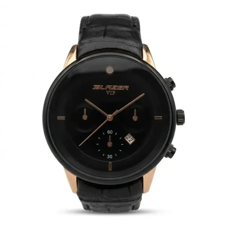 ساعت مچی مردانه بلیزر بند چرمی طرح سه موتور مشکی رزگلد
