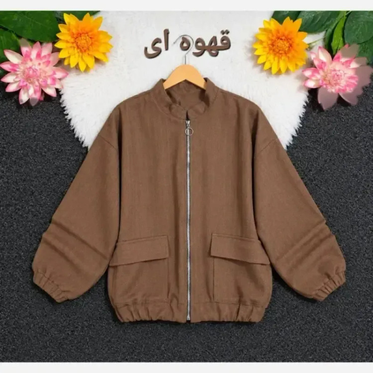 بامبر جکت زنانه فلونزی ضخیم و گرم جلو زیپ دار رنگ قهوه ای