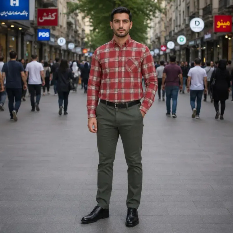 پیراهن آستین بلند مردانه نخی چهارخانه قواره آزاد نخ پنبه